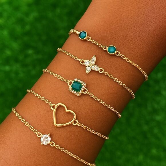Elegant Gold and Green Bracelet Set - Picture 1 of 2